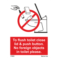 Do not put foreign objects in toilet Close lid & press button 178003
338003