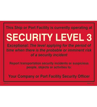 Security Level 3 indicates an imminent security threat for ships or port facilities. Report any suspicious incidents immediately to the Security Officer.