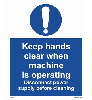 Keep hands clear when machine is operating 195761 335761