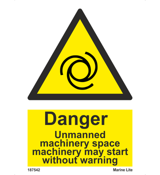 Danger Unmaned Machinery Space, Machinery May Start Without Warning 187542