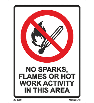 This sign is used to prohibit sparks, flames or hot work activity in this area 20-1000