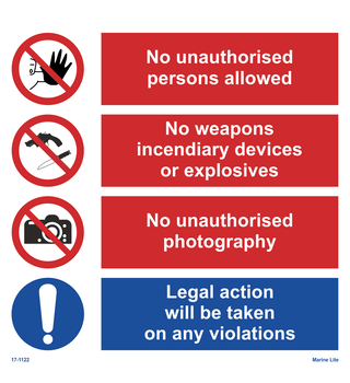 No Unauth/No Weapons/No Photography/Legal Action Against 17-1122