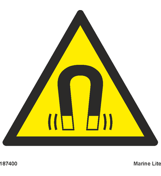 triangle sign in yellow and black colors shows a magnet