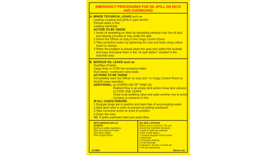 Emergency procedures for oil spill on deck 22-0065